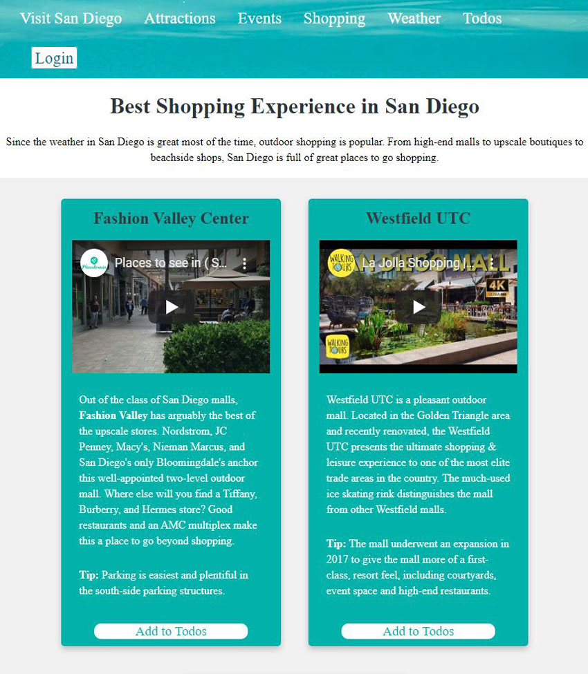 Visit San Diego shopping page